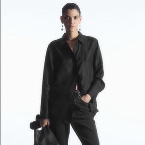 COS 100% Cotton Elegant Black Button Down Blouse Classic